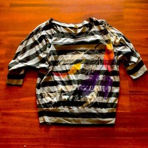 Striped gray off-the-shoulder shirt